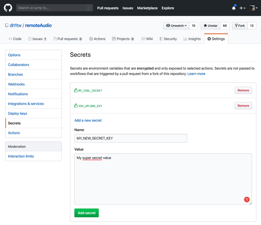 Figure 3: Secret Management in Github